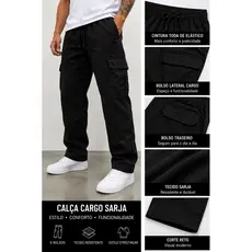 Calça Cargo Unissex Sarja – Diversas Cores, Estilo Skate com Elástico Streetwear