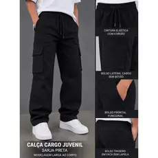 Calça Cargo Infantil Juvenil – Jeans e Sarja, 6 Bolsos, Diversas Cores Estilo Skate