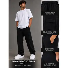 Calça Cargo Unissex Sarja – Preta, Caqui, Marrom e Bege, Estilo Skate com Elástico Streetwear