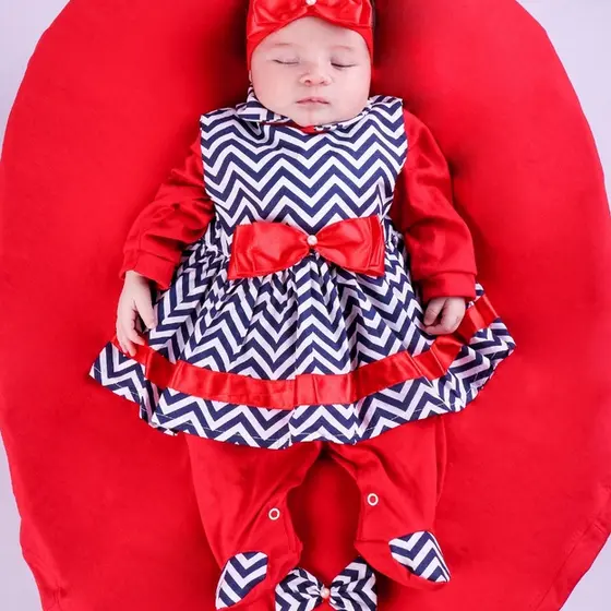 Saída de Maternidade para Bebe  Menina  com Vestido e Faixinha de cabelo Eliza 4 peças Roupa de Bebe