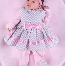 Saída Maternidade Menina com Vestido e Babado Luiza 05 peças Roupas de Bebê
