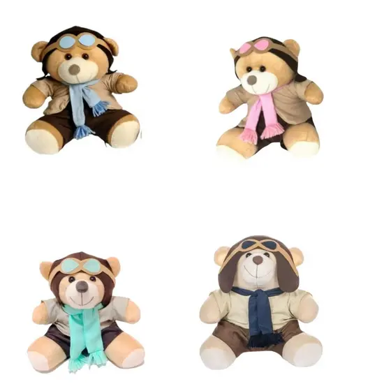 Trio de Urso Ursinhos Aviador  Para Decoração 17x20x23 para nichos Decoração Enxoval de Bebe