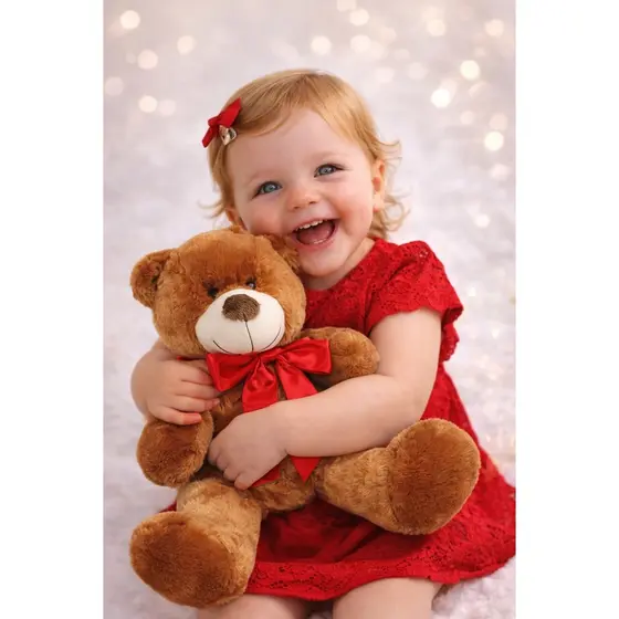 Urso de Pelúcia Fofinho  Leo 50 Laço de Cetim Varias Cores Antialérgico Brinquedo Roupa de bebe
