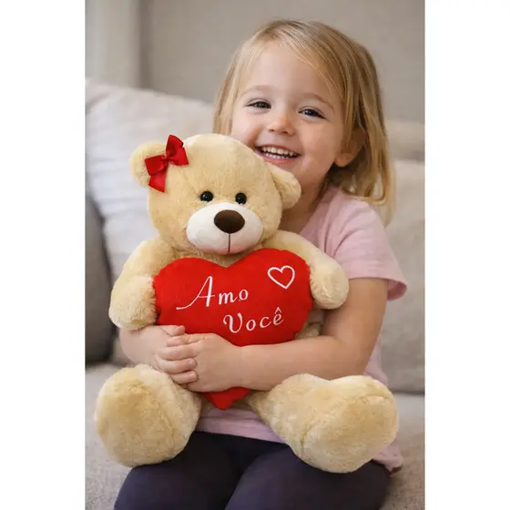 Urso Apaixonado De Pelúcia Com Coração Presente para o Feliz Dia Dos Namorados 50cm