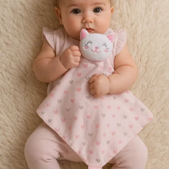 Naninha de Gatinha 3 em 1com Porta Chupeta Paninho de Boca Algodão Natural Toque Suave Roupa de Bebê