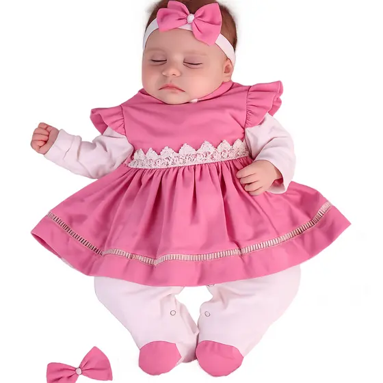 Saída De Maternidade menina Luxo Com Vestido 100% algodão Roupa de Bebe
