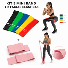 1 KIT 5 MINI BAND+2 FAIXAS ELASTICAS THERABAND EXERCICIO PILATES FISIOTERAPIA EM CASA