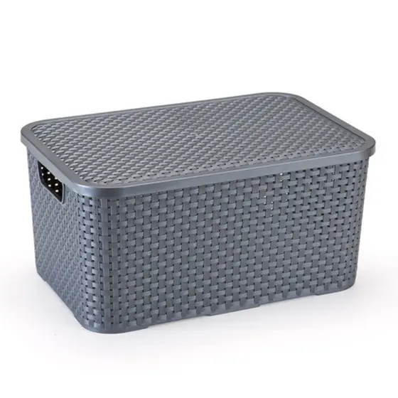 Caixa Organizadora Grande Com Tampa Rattan - 18 Litros - 38 X 28 X 18 Cm