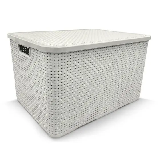 Caixa Organizadora Rattan Branca C/ Tampa - 4 Tamanhos 7L / 20L