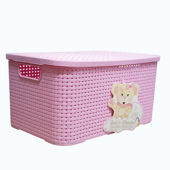 Caixa 7l Organizadora Azul ou Rosa C/ Tampa Linha bebê - Monte libano