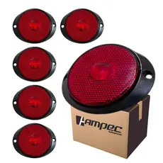 Kit 6 Lanterna Lateral LED Para Carreta Caminhão Trailer Reboque Com Suporte Frontal Vermelho P 65mm