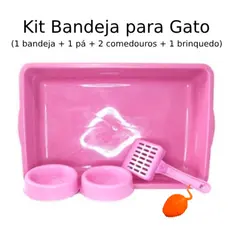 Bandeja Caixa de areia para Gato Kit com Bandeja Pá Comedouros e Brinquedo 2D Pet