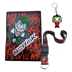 Kit Carteira Porta Documento Coringa+ Cordão Pescoço Moto Fecho Engate Rápido Coringa + Chaveiro Emborrachado Coringa