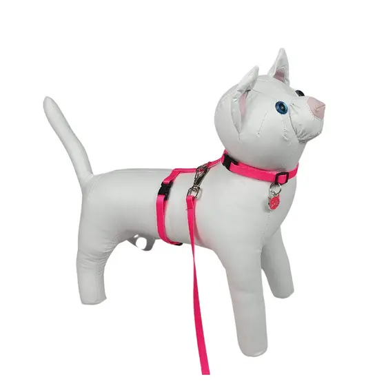 Conjunto Guia + Peitoral H Estampado Pra Gatos Com Trava