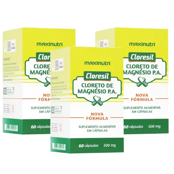 Kit 3 Cloreto de Magnésio Puro 500mg 60 Caps Cada Maxinutri