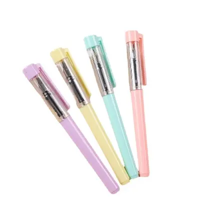 Caneta Tinteiro De Plástico Colorida Com 3 Unidades de Refil