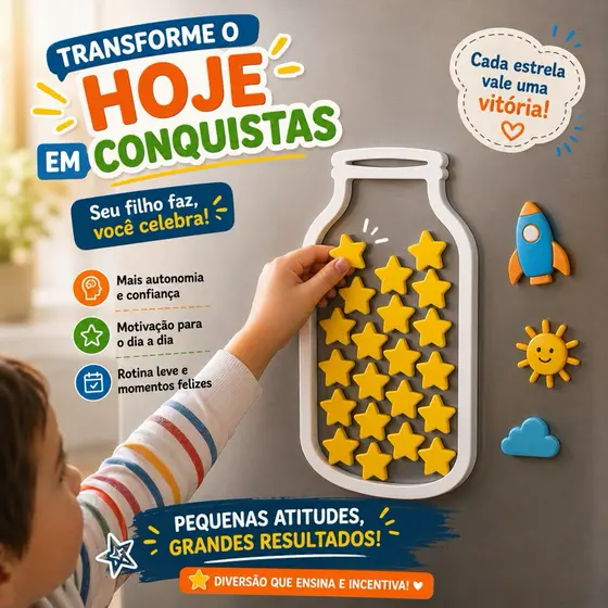 Pote de Recompensa Quadro de Recompensa Infantil Montessori Incentivo com Estrelas Magnéticas Rotina e Comportamento