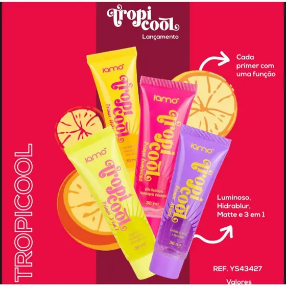 Primer Tropicool Iamo 30g – Luminoso, Hidra Blur, Matte e 3 em 1 | Fixação e Controle da Oleosidade