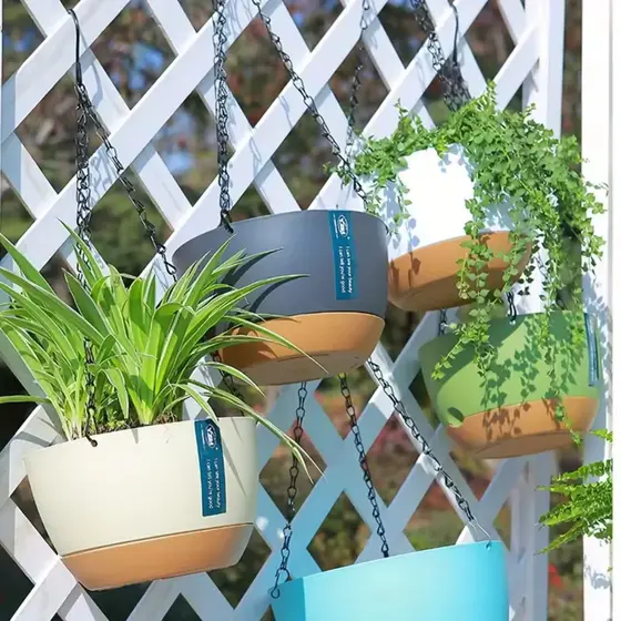 kit 4 Vaso Supenso Autodrenante  de parede  teto com Corrente e Prato  Pendurar Samambaias Orquídea