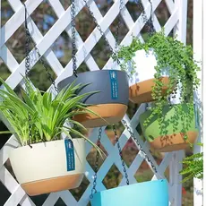 kit 4 Vaso Supenso Autodrenante  de parede  teto com Corrente e Prato  Pendurar Samambaias Orquídea