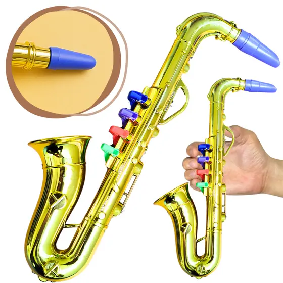 Mini Saxofone Instrumento Musical Brinquedo Sax Alto Infantil Som Ar Toca Notas de Verdade