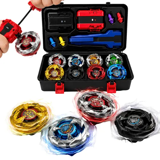 Kit 8 Giroblade Metal Storm Com 2 Lançadores E Maleta Pião Batalha Brinquedo Infantil