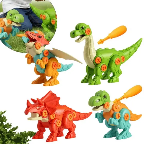 Kit 4 Dinossauros Monta e Desmonta Educativo Pedagógico Brinquedo Dino Com Chave