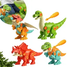 Kit 4 Dinossauros Monta e Desmonta Educativo Pedagógico Brinquedo Dino Com Chave