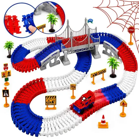 Pista de Carrinho Homem Aranha Grande Corrida Brinquedo Infantil Menino 234 Pçs