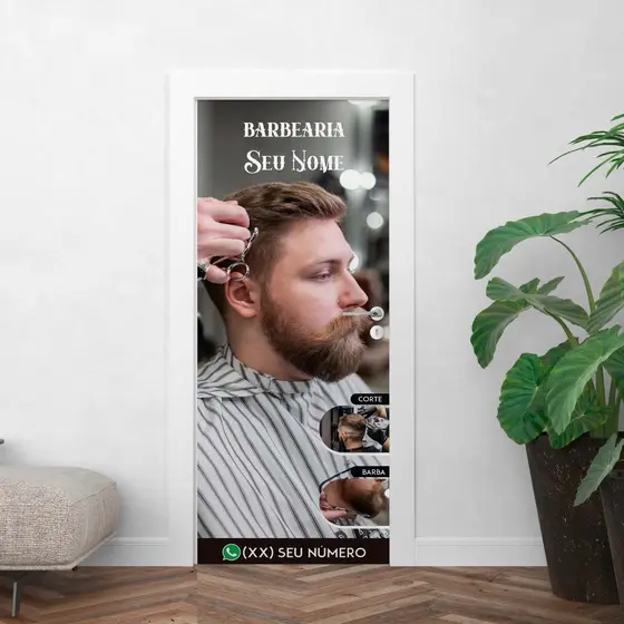 Adesivo Porta Barbearia Corte Masculino Barba Personalizado