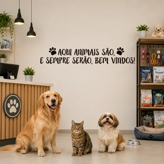 Adesivo Parede Animais São Bem Vindos Pet Shop Restaurante Hotel Petfriendly