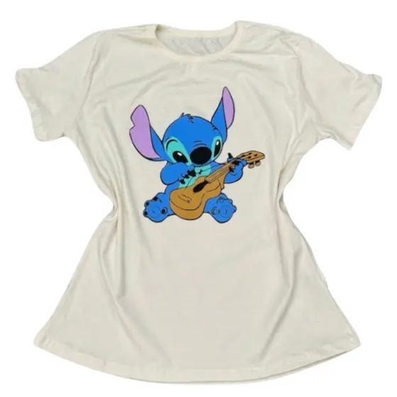 Camiseta Feminina Estampada Personagem Stich Ohana Lançamento Blusa T-shirt Babylook