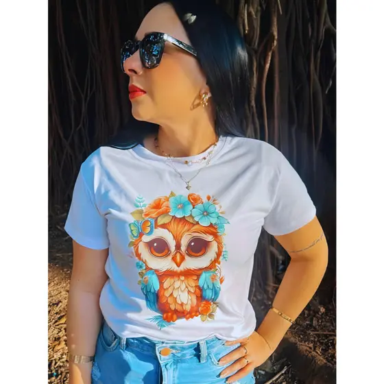 Camiseta T-shirt Feminina Blusa Estampada Corujinha Fofa Não Dá Bolinhas Blusinhas Basica