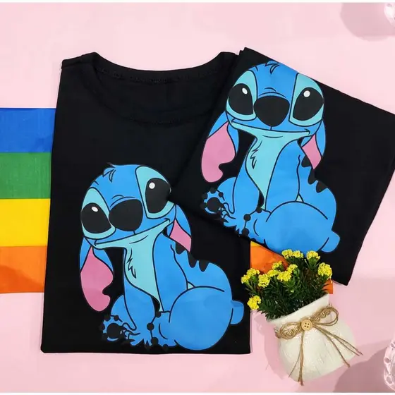 BLUSA FEMININA T-SHIRT CAMISETA 100% ALGODÃO PERSONAGEM STITCH