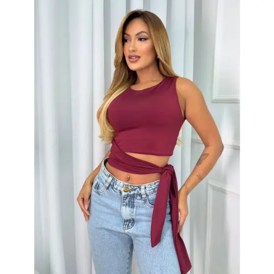 Cropped Feminino com Amarração Lateral – Modelo Ana em Suplex Duplo Moda Feminina