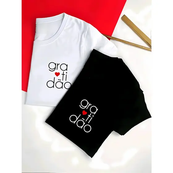 Camiseta feminina com frase cristã Camiseta T-shirt 100% algodão Roupas com frases de fé GRATIDÃO