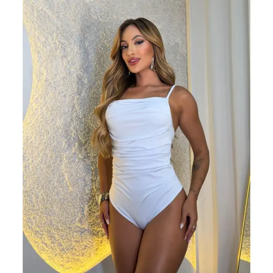 Body Feminino Suplex Duplo Forrado Alcinha Drapeado Confortável Elegante Festa Casual Modela o Corpo Tendência