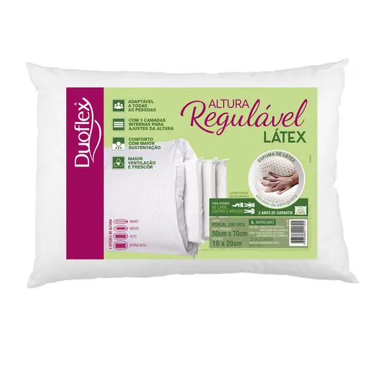 Travesseiro Duoflex Altura Regulável Látex 50x70 - Antiácaros