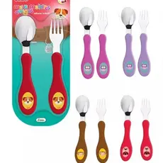 Kit De Talher Infantil Bebe com Colher E Garfo Animais Em Inox  Não Machuca