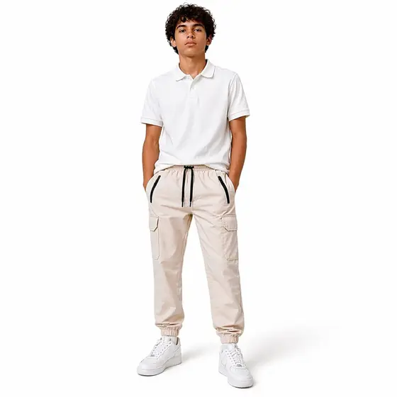 Calça Cargo Menino 10 a 16 Anos Cós Elástico com Cordão Confortáv