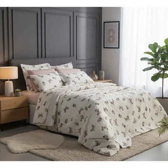 Kit Cama Queen Borboletas: Rosa 3 Peças  Estampa Exclusiva e Conforto Garantido (lençol queen 3 peças) Cama Grazi