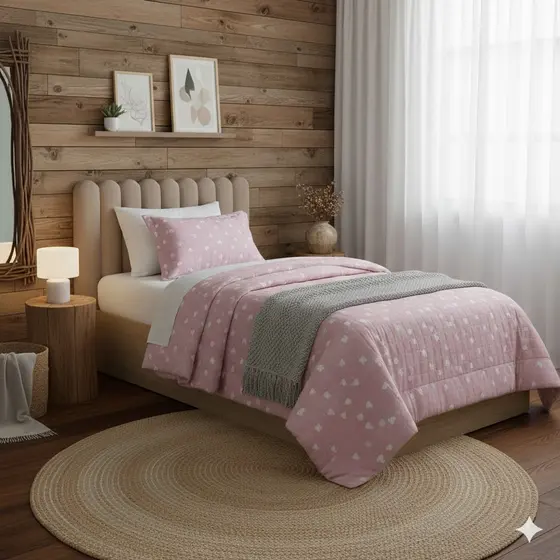 Cobre-leito Solteiro 2 Peças – Estilo Corações, Conforto e Charme