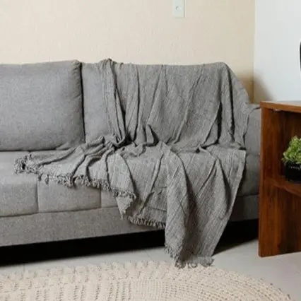 Cobertor Xale 1,80 x 2,40 cinza 100% algodão cama sofá casa mais bonita Madonna