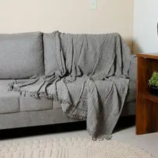 Cobertor Xale 1,80 x 2,40 cinza 100% algodão cama sofá casa mais bonita Madonna