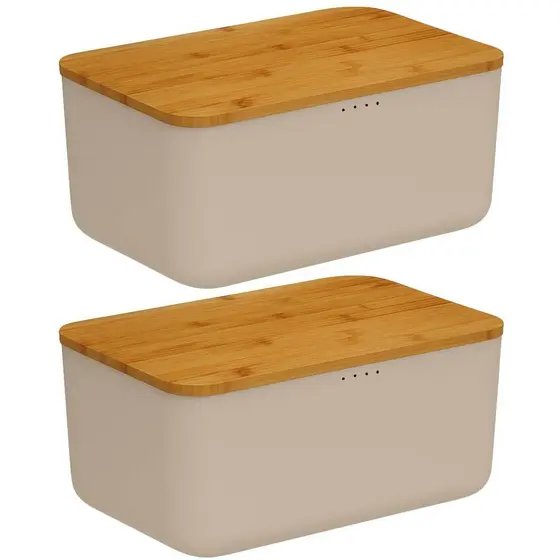 Kit 2 Porta Pães com Tampa Migalheira Bambu 33cm Empilhável
