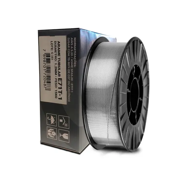 Arame de Solda Tubular de 1.2mm MIG Rolo de 15kg E71T-1 1  AWS A 5.20 Uso Com Gás Argonio ou CO2