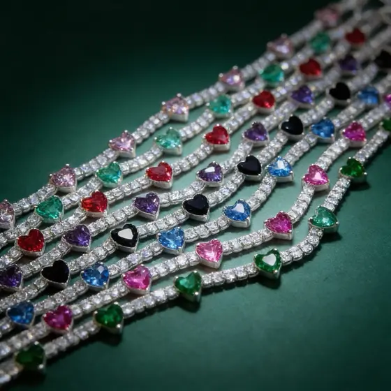 Pulseira em Prata 925 com Corações e Zircônias
