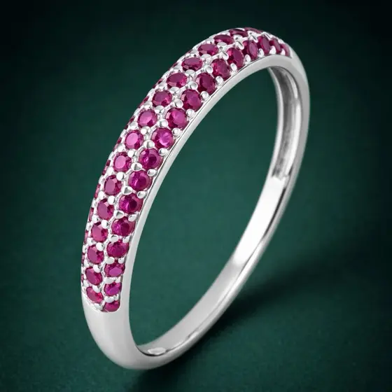 Anel Aparador Cravejado Rosa em Prata 925 Legítima Feminino Delicado