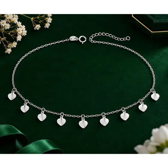 Choker Corações Cheios Pendurados em Prata 925