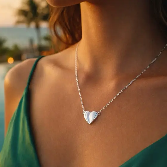 Gargantilha Feminina Coração Liso Prata 925 Minimalista